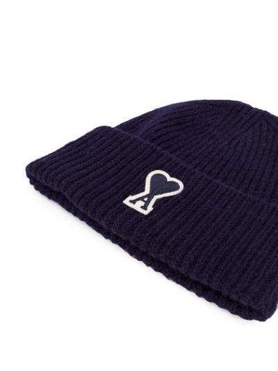 Shop Ami Alexandre Mattiussi Ribbed Beanie Ami De Coeur Patch In Blue