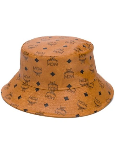 Shop Mcm Logo Print Bucket Hat In Brown