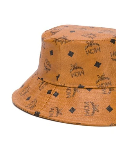 Shop Mcm Logo Print Bucket Hat In Brown