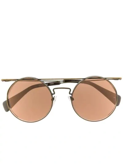 Shop Yohji Yamamoto Round Frame Sunglasses In Brown