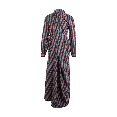 Shop Maison Rabih Kayrouz Long Dress With Long Sleeves In Plum Striped