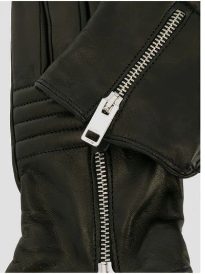 Shop Diesel Zip Detail Leather Gloves In Black