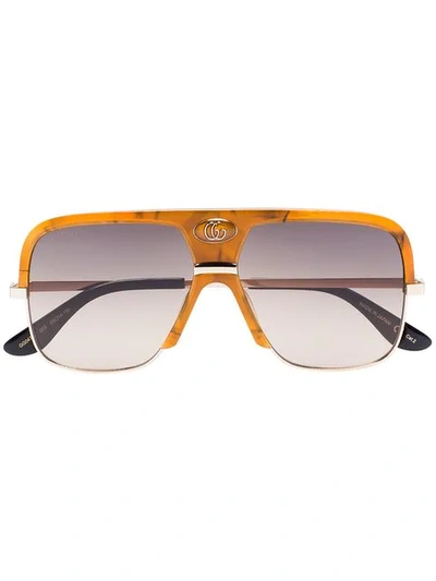 Shop Gucci Oversized Aviator Sunglasses In Yellow