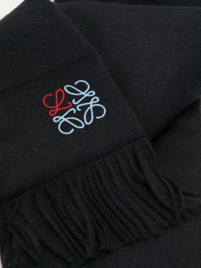 Shop Loewe Embroidered Logo Cashmere Scarf In Blue