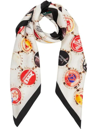 Shop Burberry Bottle Cap Print Silk Square Scarf In Multicolour