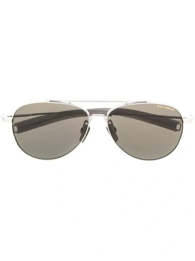 Shop Dita Eyewear Embossed Aviator Sunglasses In Slv-grn