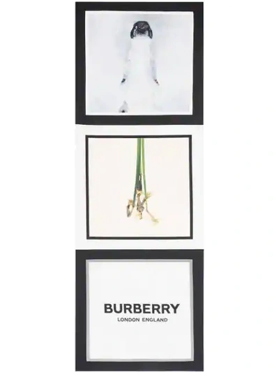 Shop Burberry Montage And Logo Print Silk Scarf In White