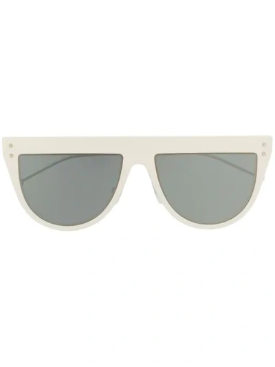 Shop Fendi Engraved Logo Sunglasses In White
