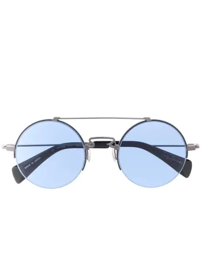 Shop Yohji Yamamoto Round Frame Sunglasses In 蓝色