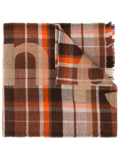 Shop Acne Studios Logo Plaid Scarf In Brown