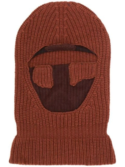 Shop Telfar Knitted Tulle-detail Balaclava In Brown