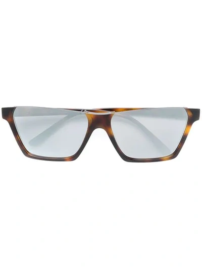 Shop Celine Rectangular Frame Sunglasses In Brown