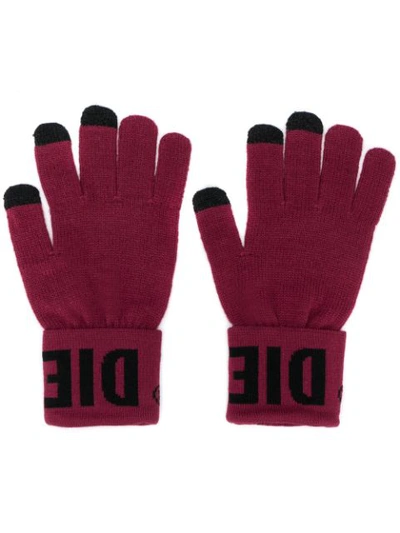 Shop Diesel Logo Cuff Gloves In Pink