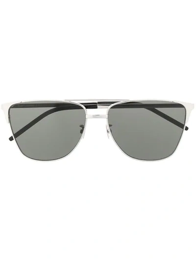 Shop Saint Laurent Aviator Sunglasses In Silver