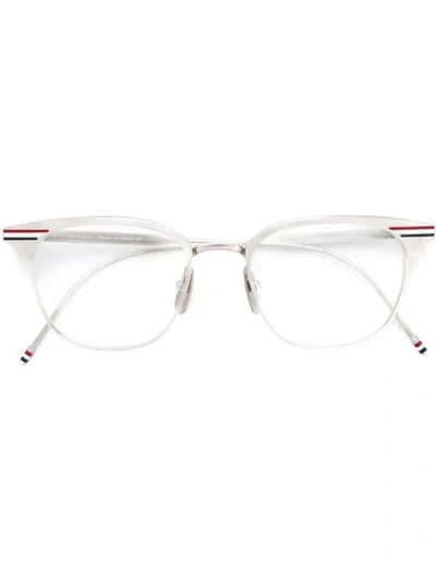 Shop Thom Browne Eyewear Shiny Silver Optical Glasses - Grey