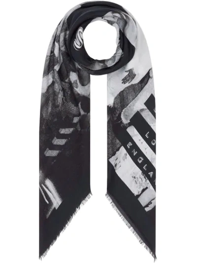 Shop Burberry Rave Print Cotton Silk Large Square Scarf In Black