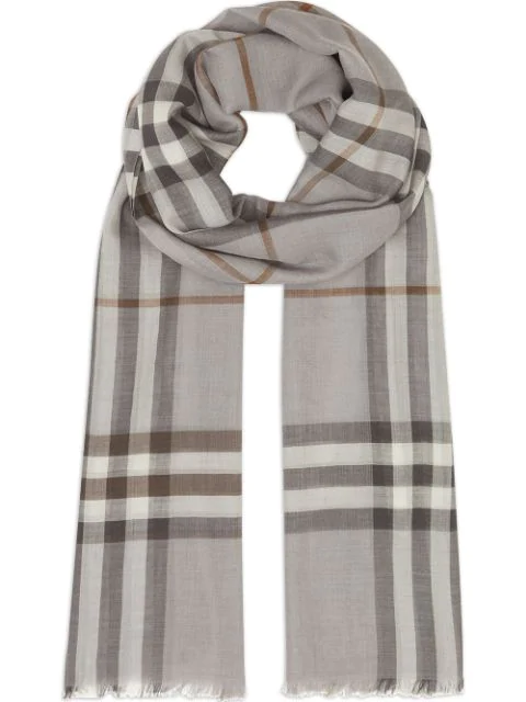 Burberry Lightweight Check Wool Silk Scarf In Grey | ModeSens