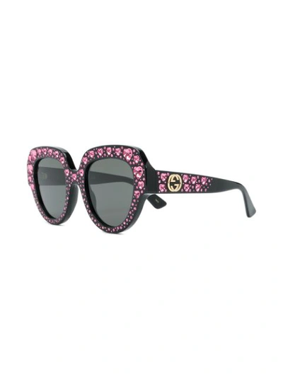 Shop Gucci Eyewear Crystal Heart Embellished Oversized Sunglasses - Black