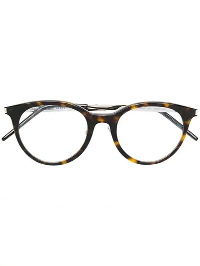 Shop Saint Laurent Round Shaped Glasses In Brown
