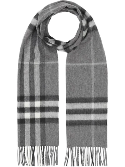 Shop Burberry The Classic Check Cashmere Scarf In Grey