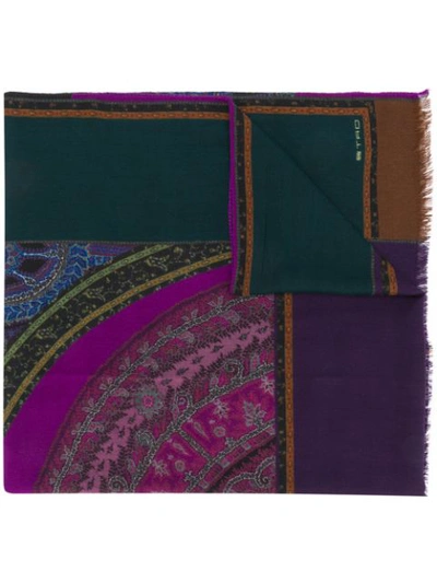 Shop Etro Printed Wide Scarf In Purple
