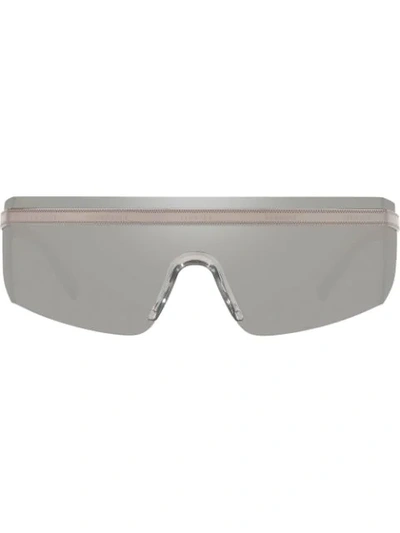 Shop Versace Logo Band Visor Sunglasses In Grey