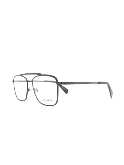 Shop Yohji Yamamoto Thin Square Frame Glasses In 黑色