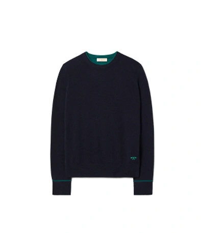 Shop Tory Burch Cashmere Pullover In Tory Navy/malachite