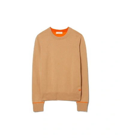 Shop Tory Burch Cashmere Pullover In Perfect Camel/vibrant Orange
