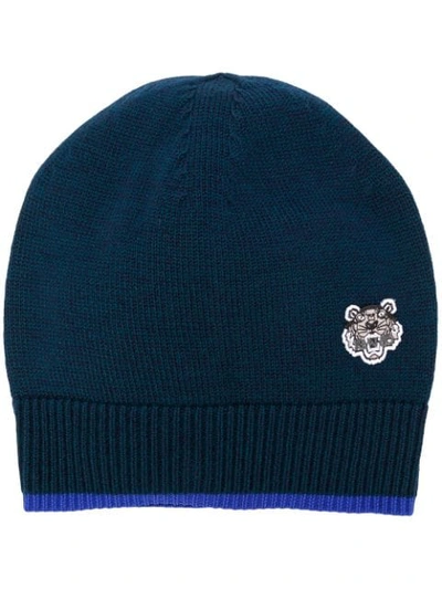 Shop Kenzo Embroidered Tiger Beanie - Blue