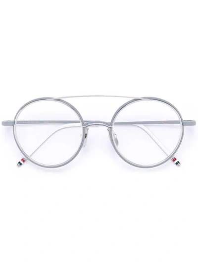 Shop Thom Browne Matte Silver Titanium Optical Glasses With Clear Lens In Metallic