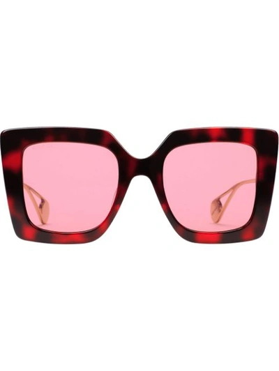 Shop Gucci Oversized Frame Sunglasses In Red