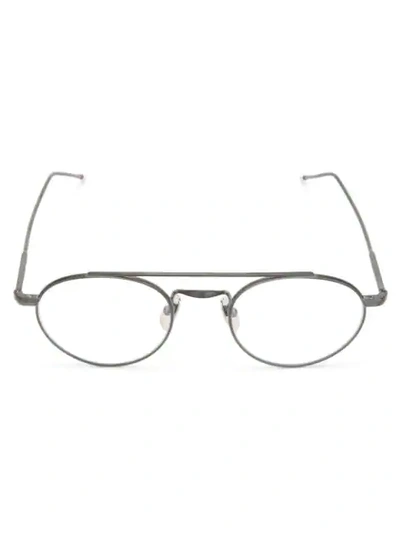Shop Thom Browne Eyewear Round Frame Glasses - Metallic