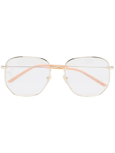 Shop Gucci Rectangular Frame Glasses In Metallic