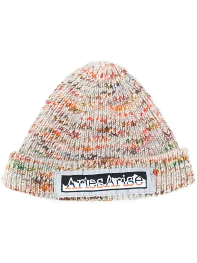 Shop Aries Knitted Beanie Hat In Neutrals