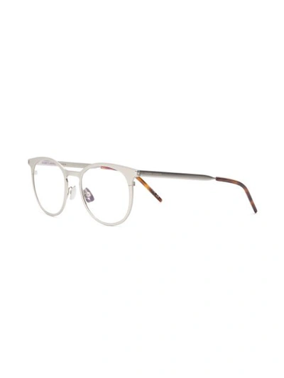 Shop Saint Laurent Eyewear Round Frame Glasses - Silver