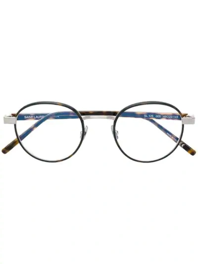 Shop Saint Laurent Round Frame Glasses In Brown