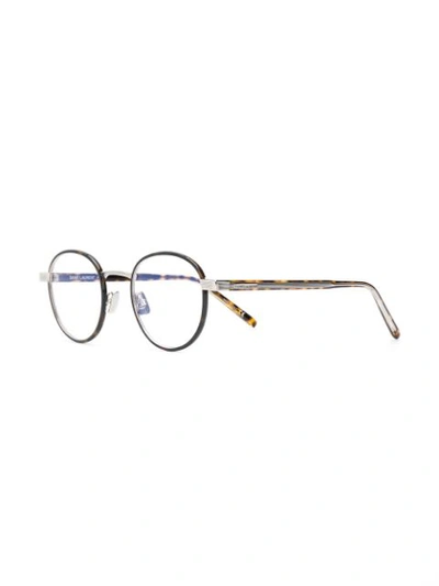 Shop Saint Laurent Round Frame Glasses In Brown