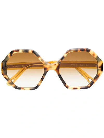 CHLOÉ EYEWEAR OCTAGON FRAME SUNGLASSES - 棕色