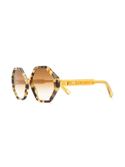 CHLOÉ EYEWEAR OCTAGON FRAME SUNGLASSES - 棕色