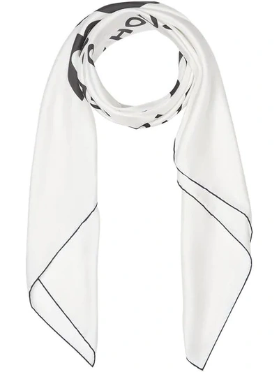 Shop Burberry Horseferry Print Silk Large Square Scarf In White