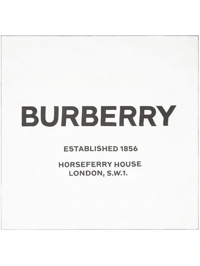 BURBERRY HORSEFERRY印花真丝大号方巾 - 白色