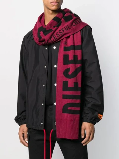 Shop Diesel Jacquard-knit Scarf In Red