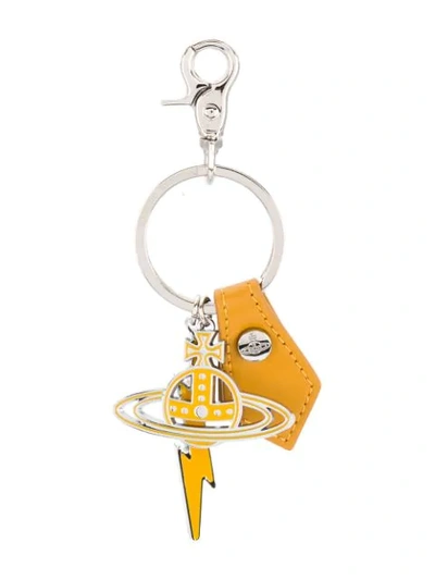 Shop Vivienne Westwood Gadget Lightning Bolt Keyring In Yellow