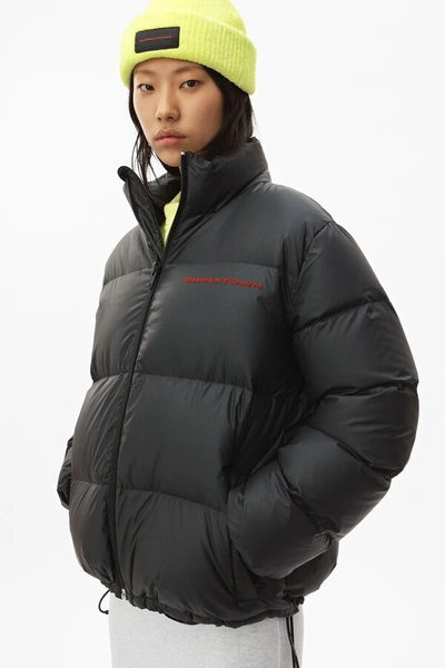 Shop Alexander Wang Chynatown Pleather Nylon Puffer Jacket In Black