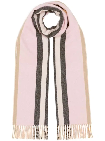 Shop Burberry Reversible Icon Stripe Cashmere Scarf In Pink