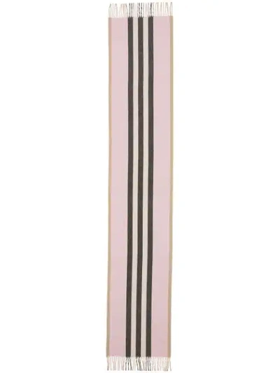 Shop Burberry Reversible Icon Stripe Cashmere Scarf In Pink