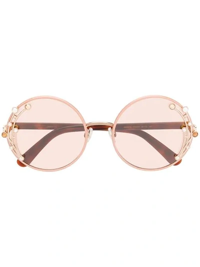 Shop Jimmy Choo Gemstone Round Frame Sunglasses In Pink