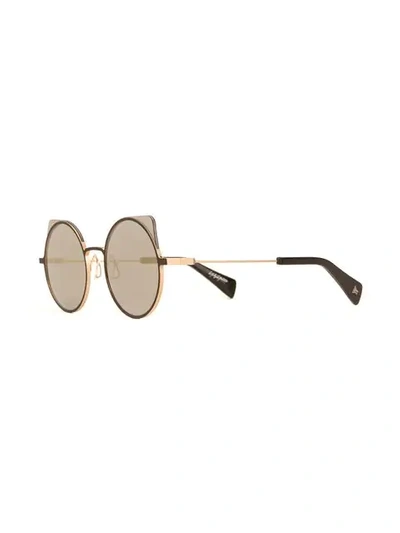 Shop Yohji Yamamoto Peaked Round Sunglasses In Gold