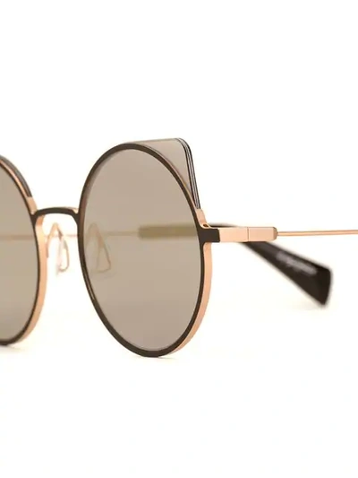 Shop Yohji Yamamoto Peaked Round Sunglasses In Gold